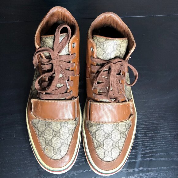 Gucci GG Canvas Leather High Top Sneakers – Brown Monogram – 245310 9.5G US 10.5 - Picture 3 of 11